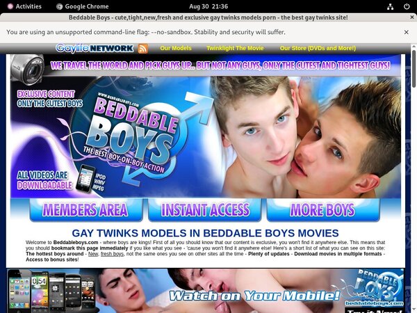 Mobile Beddableboys.com Account